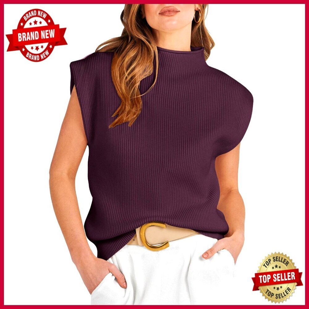 Mock Neck Sleeveless Sweater Vest Knit Pullover Tank Top Casual Wear